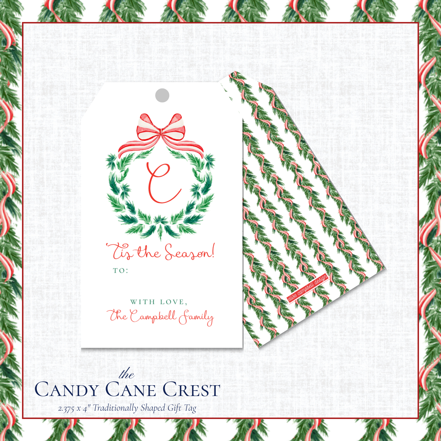 Candy Cane Crest Gift Tag