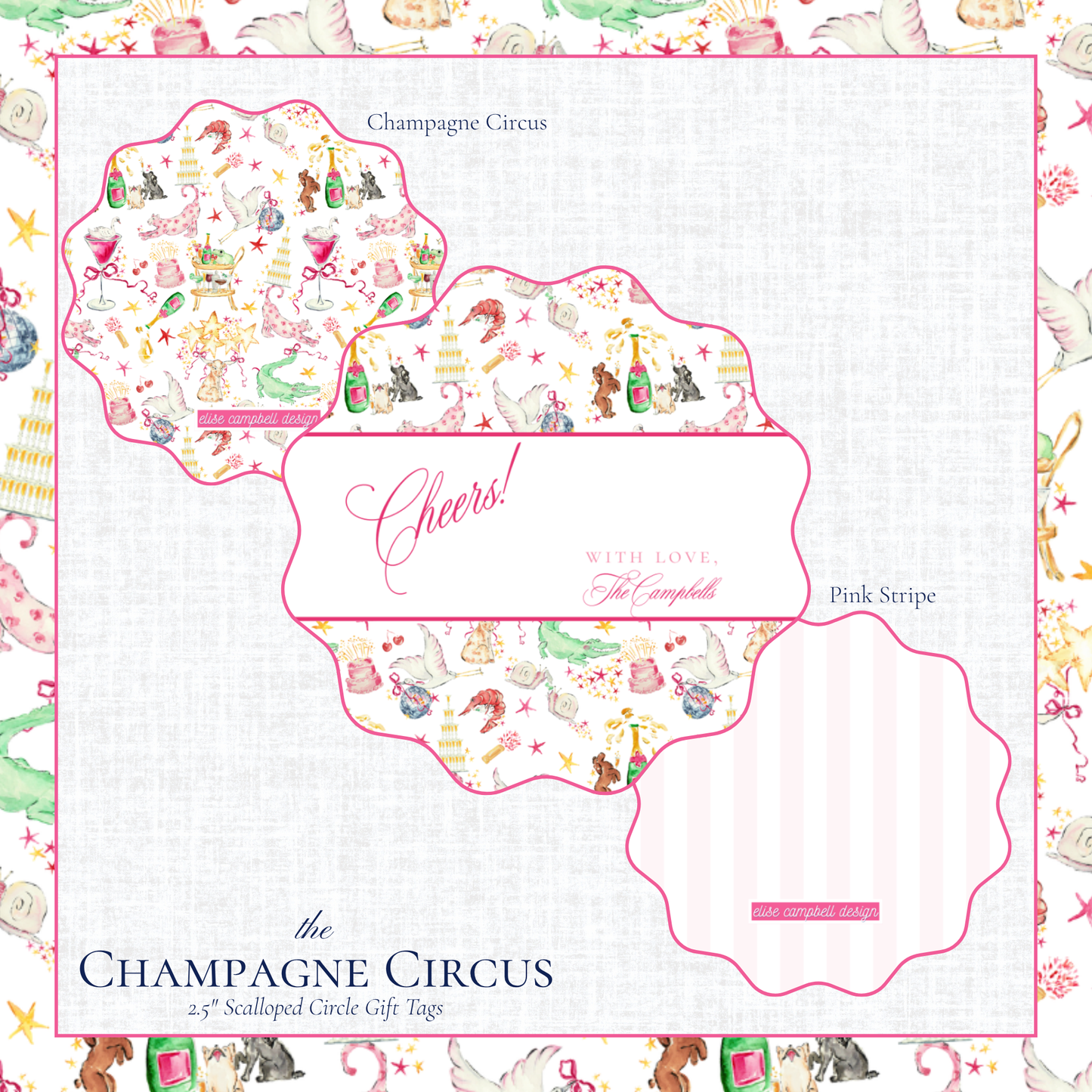 Champagne Circus Gift Tag - Scalloped Circle