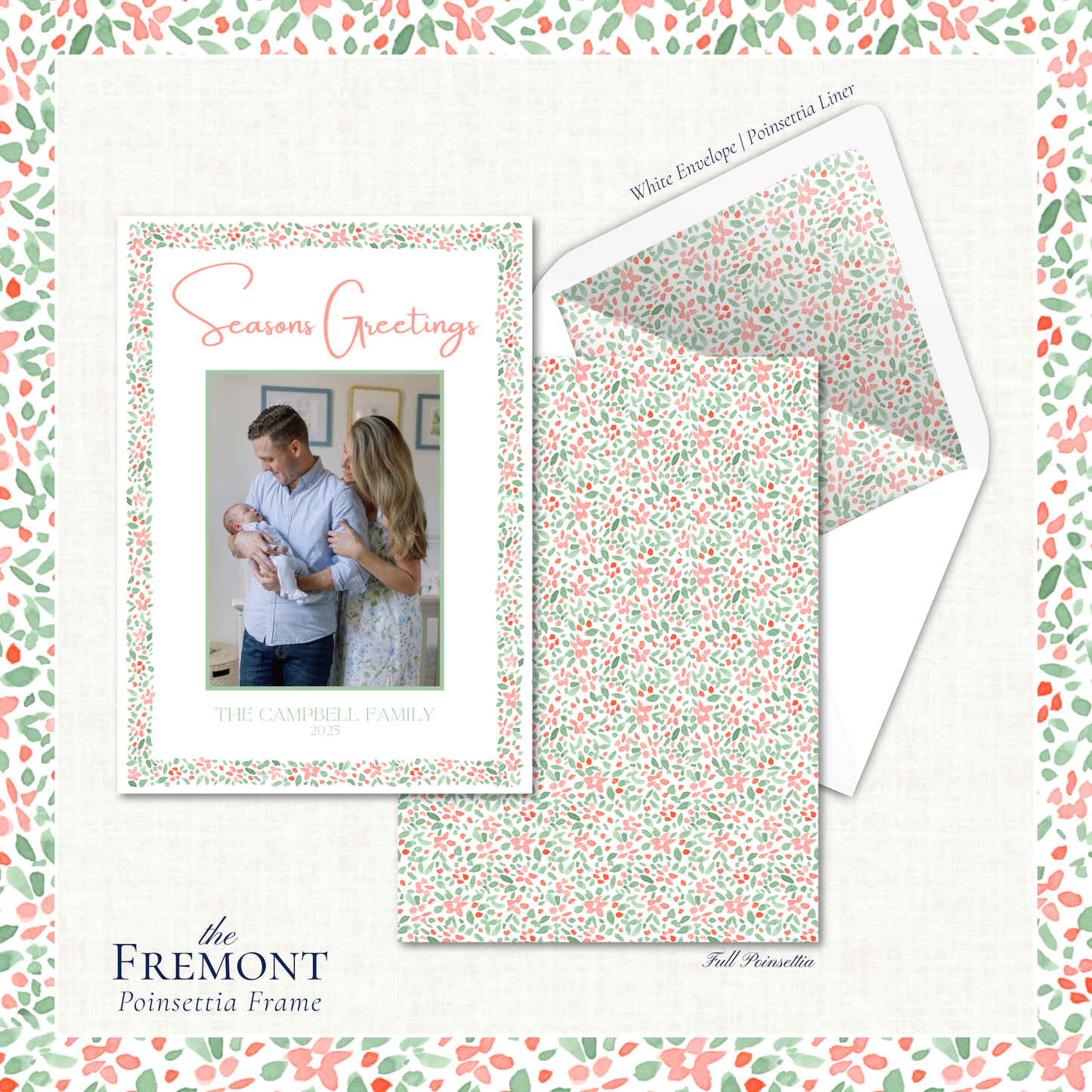 Fremont Holiday Card | Vertical | Poinsettia Frame