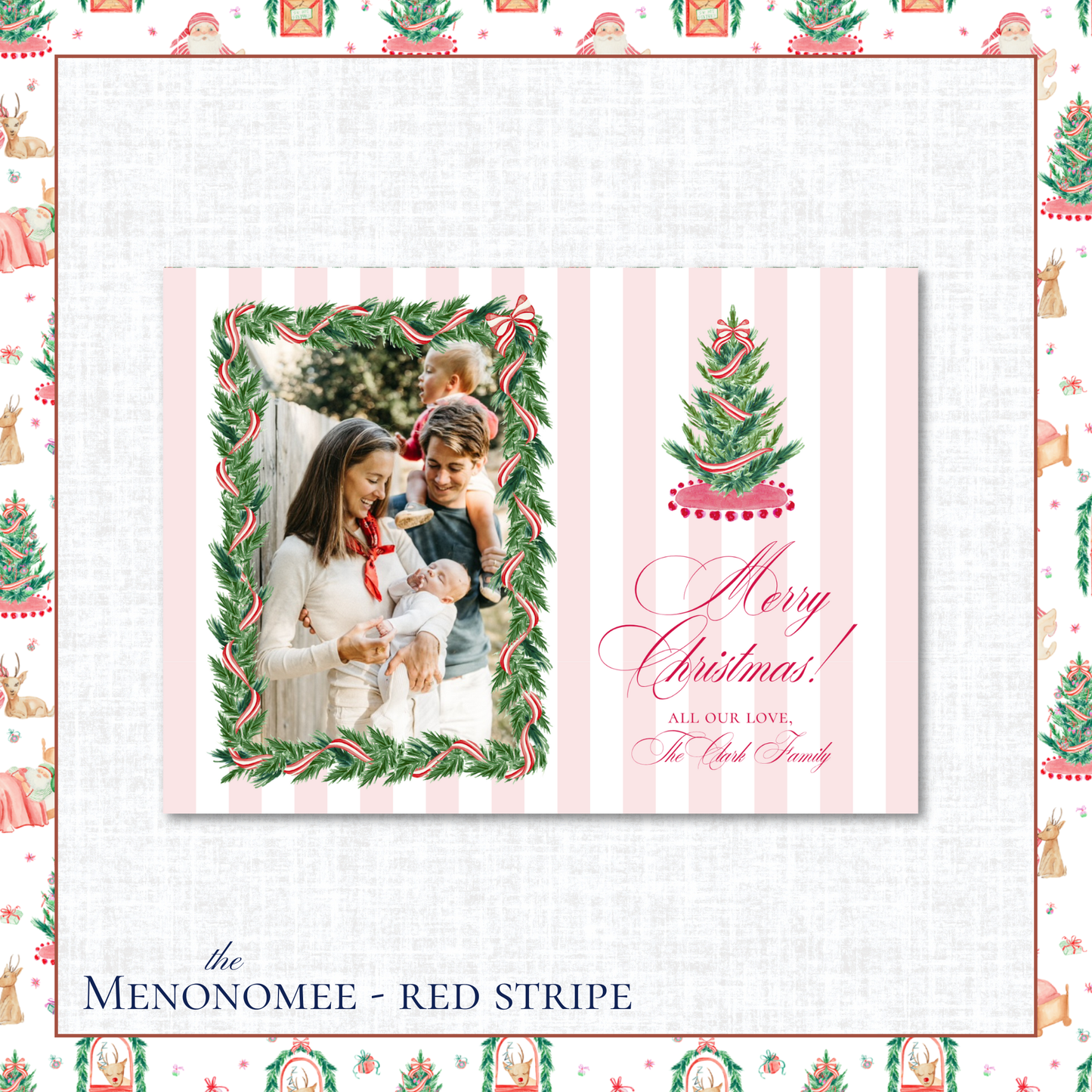 Menonomee Holiday Card | Horizontal | Red Stripe Tree
