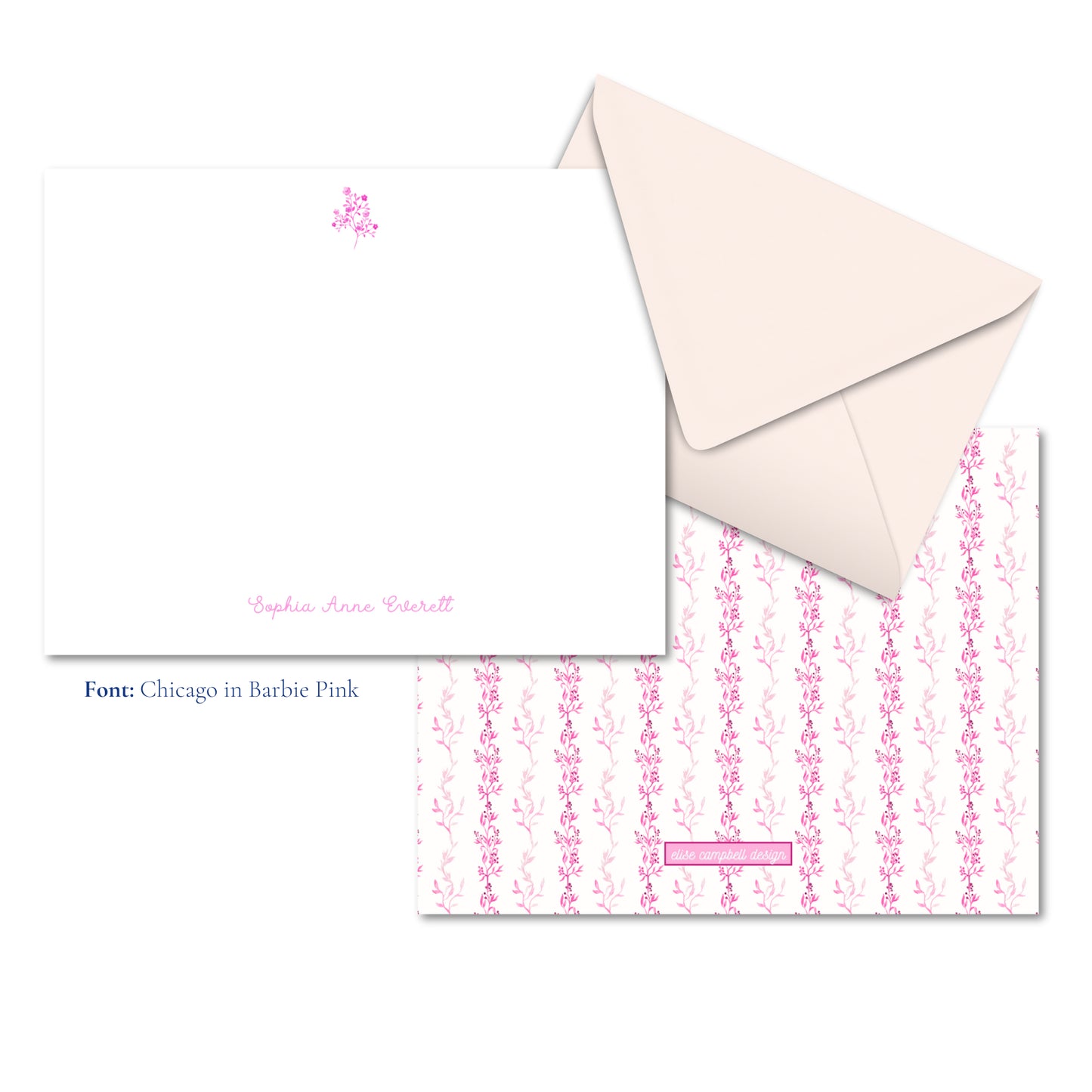 Pink Watercolor Stripe Notecards