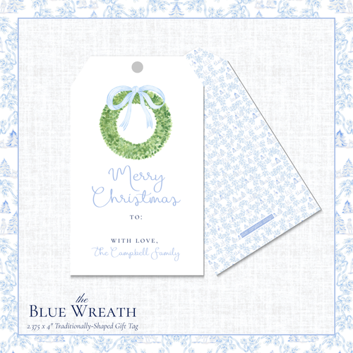 Load image 1 in gallery view. Blue Wreath Gift Tag