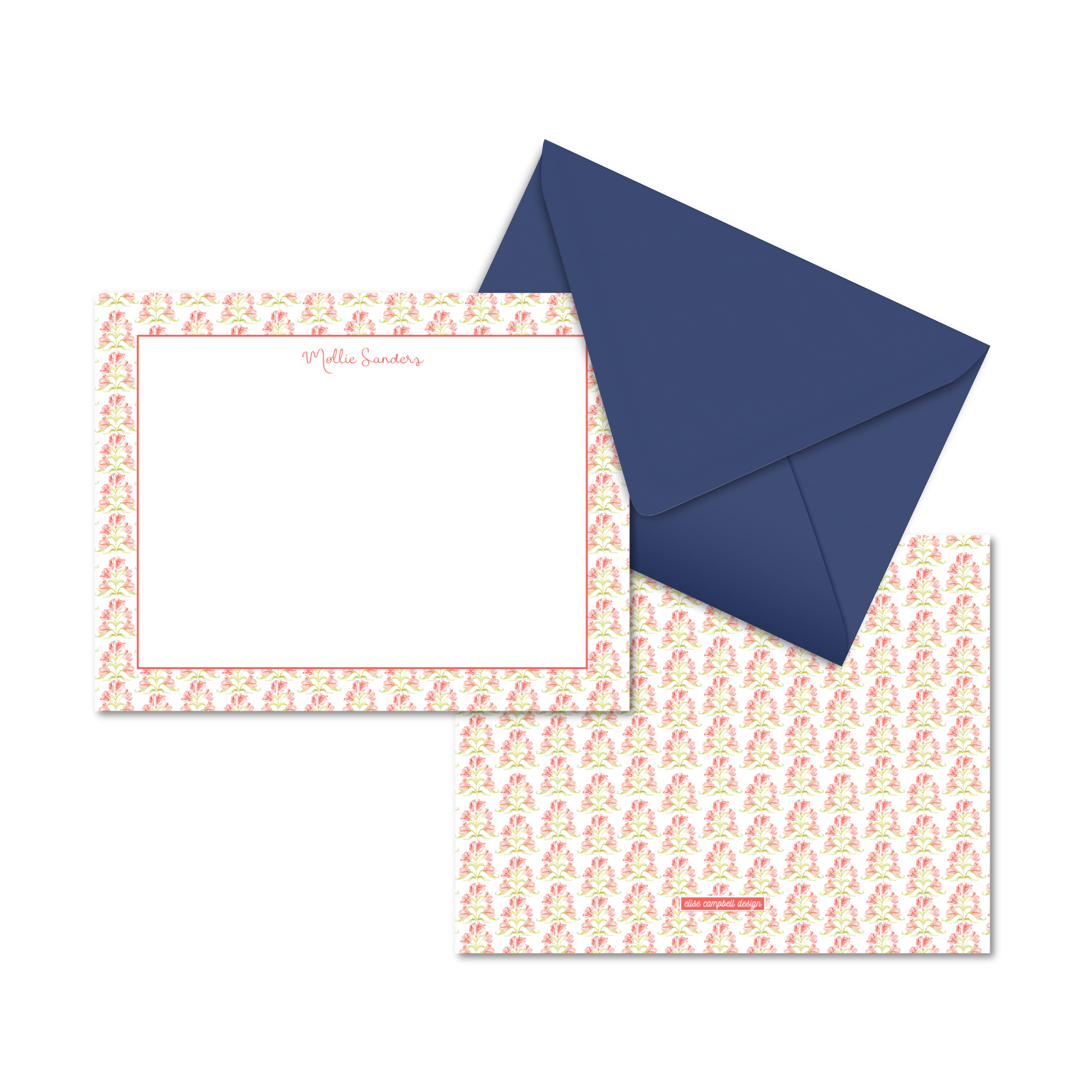 Coral Block Print Notecard