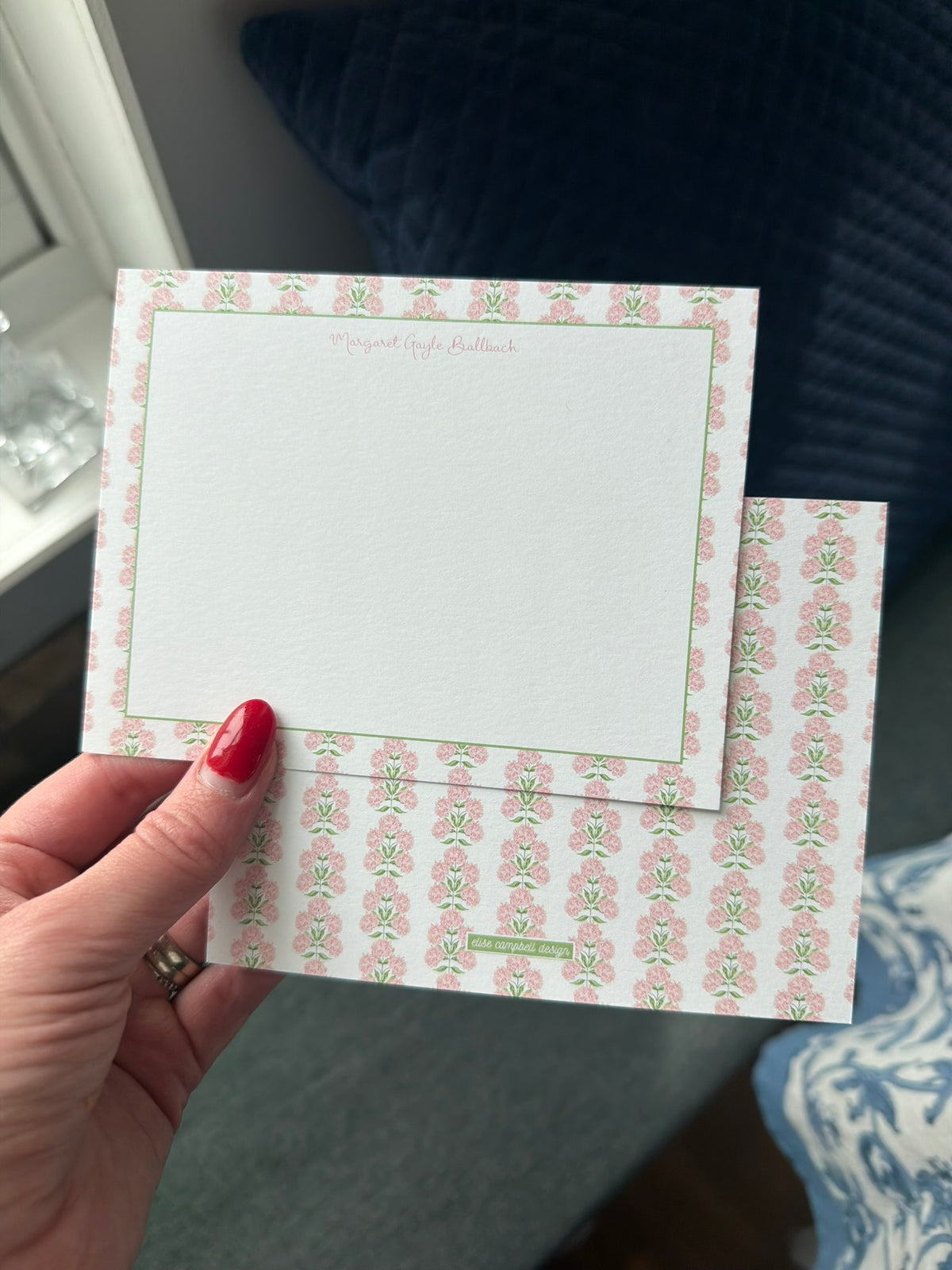 Pink Hydrangea Block Print Notecard