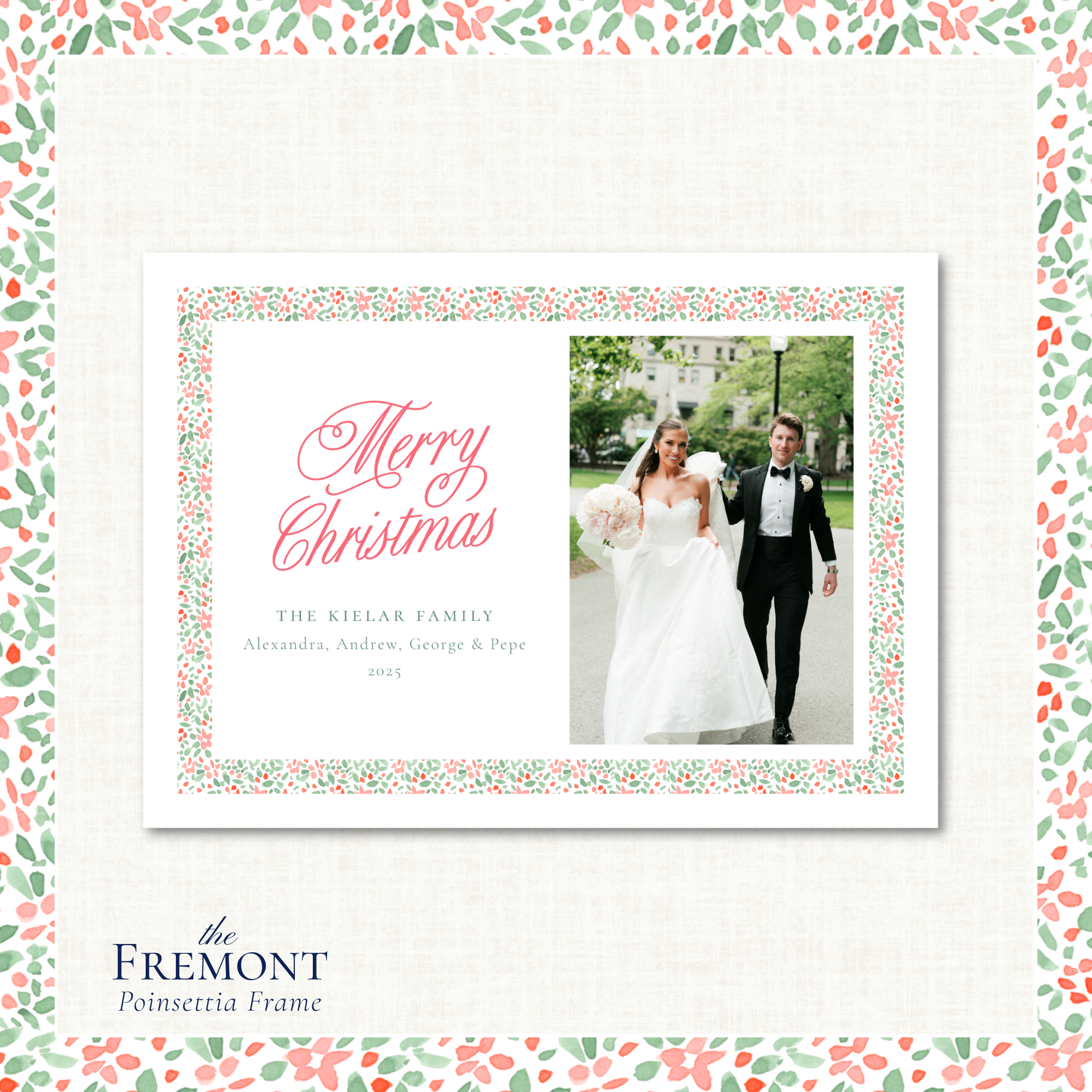 Fremont Holiday Card | Horizontal | Poinsettia Frame