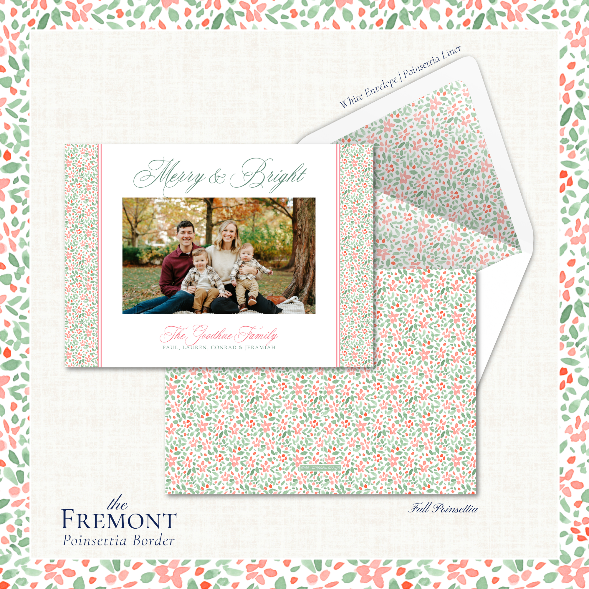 Fremont Holiday Card | Horizontal | Poinsettia Border