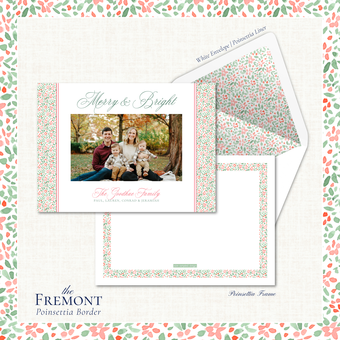 Fremont Holiday Card | Horizontal | Poinsettia Border