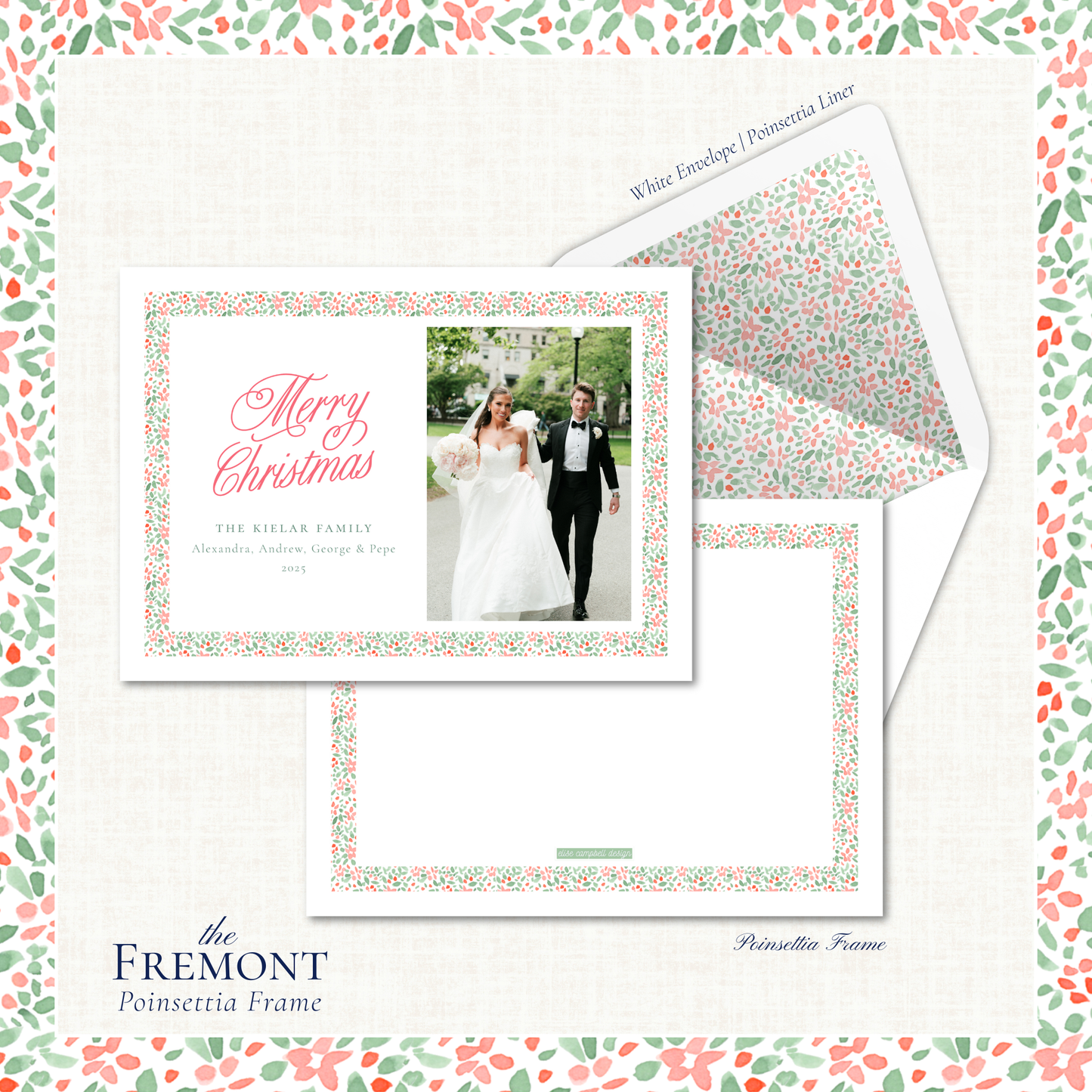 Fremont Holiday Card | Horizontal | Poinsettia Frame