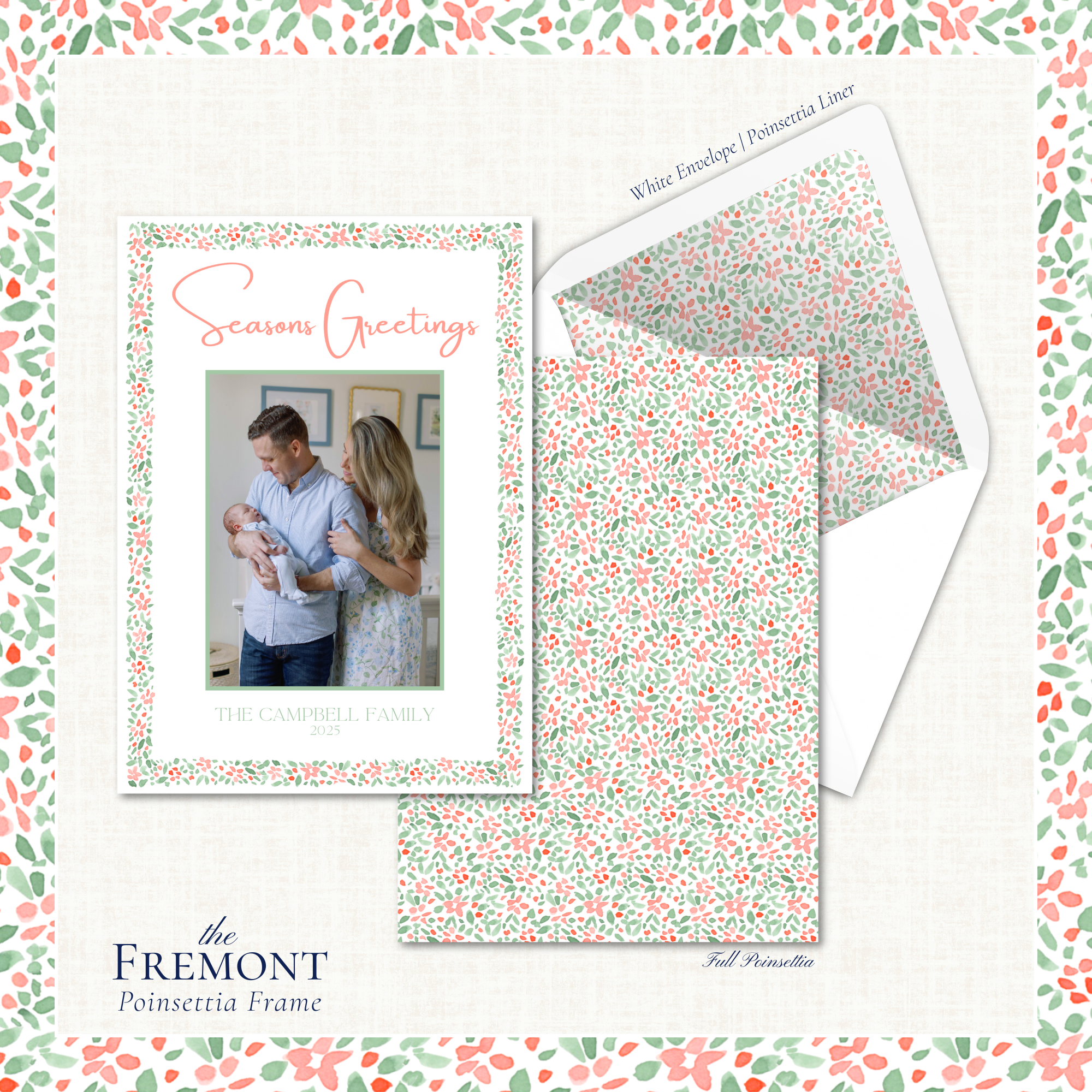 Fremont Holiday Card | Vertical | Poinsettia Frame