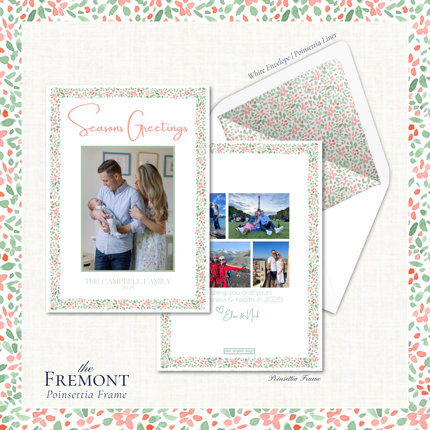 Fremont Holiday Card | Vertical | Poinsettia Frame