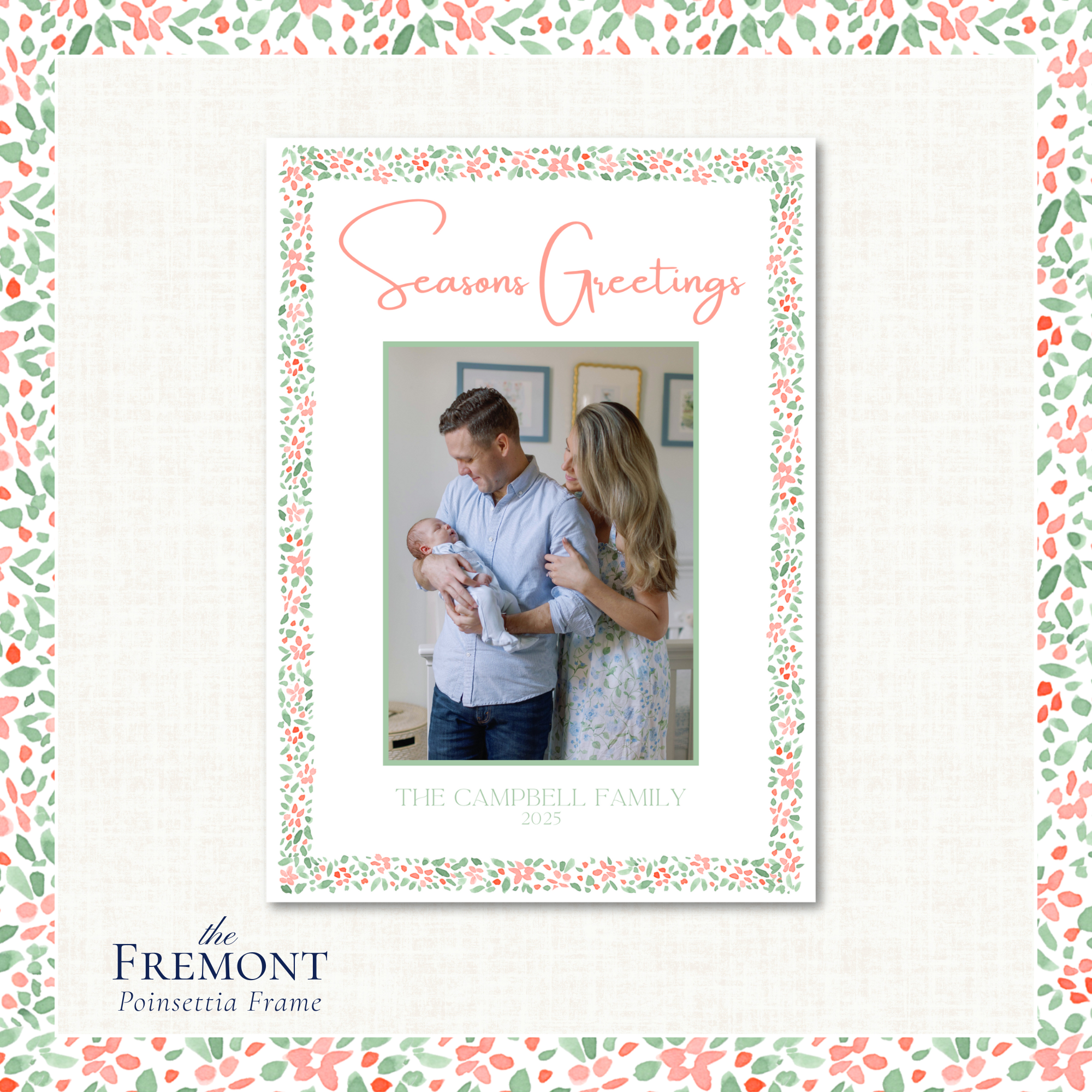 Fremont Holiday Card | Vertical | Poinsettia Frame
