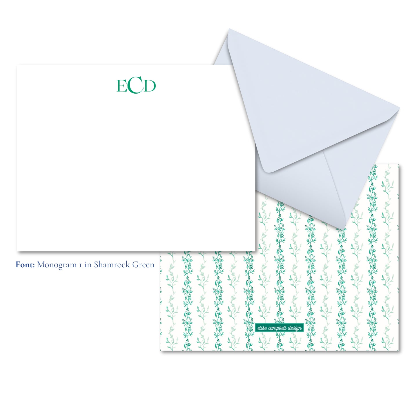 Green Watercolor  Stripe Notecards