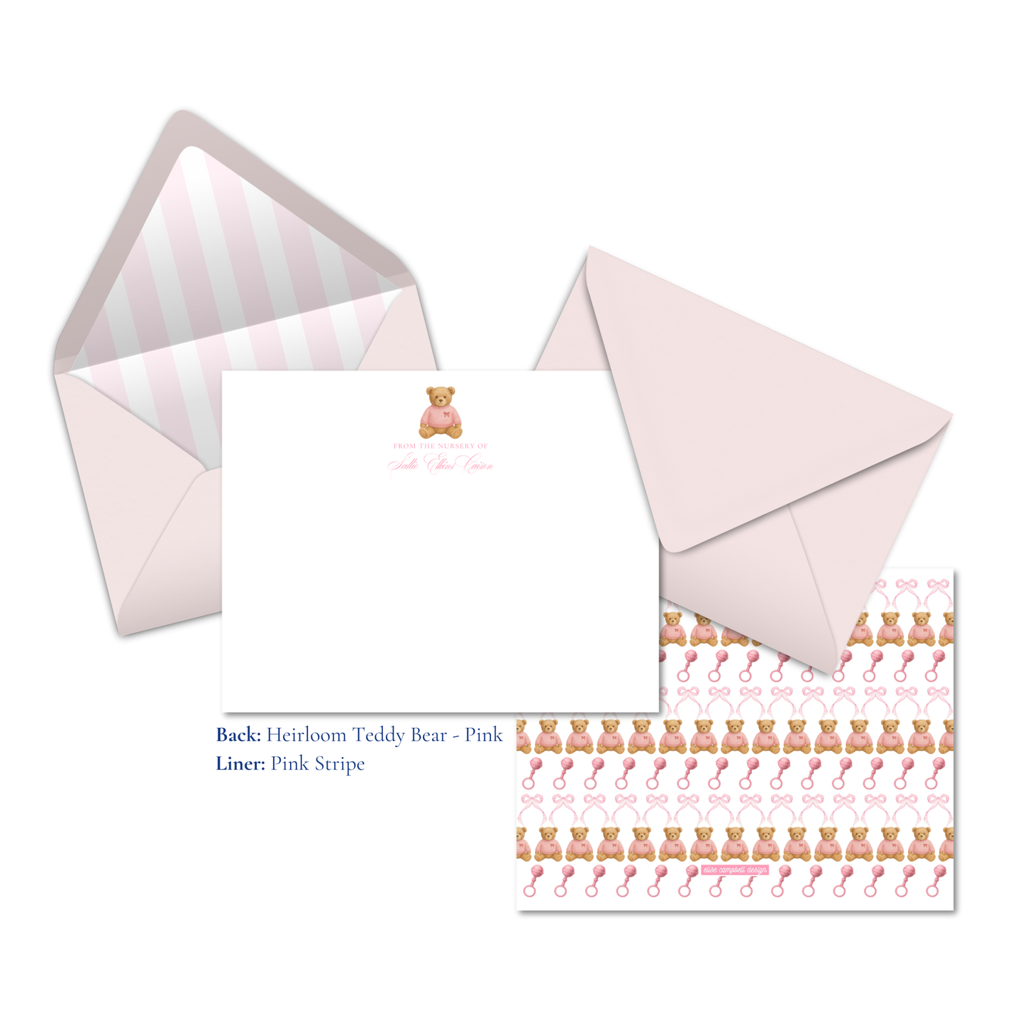 Heirloom Teddy Bear Notecards | Pink