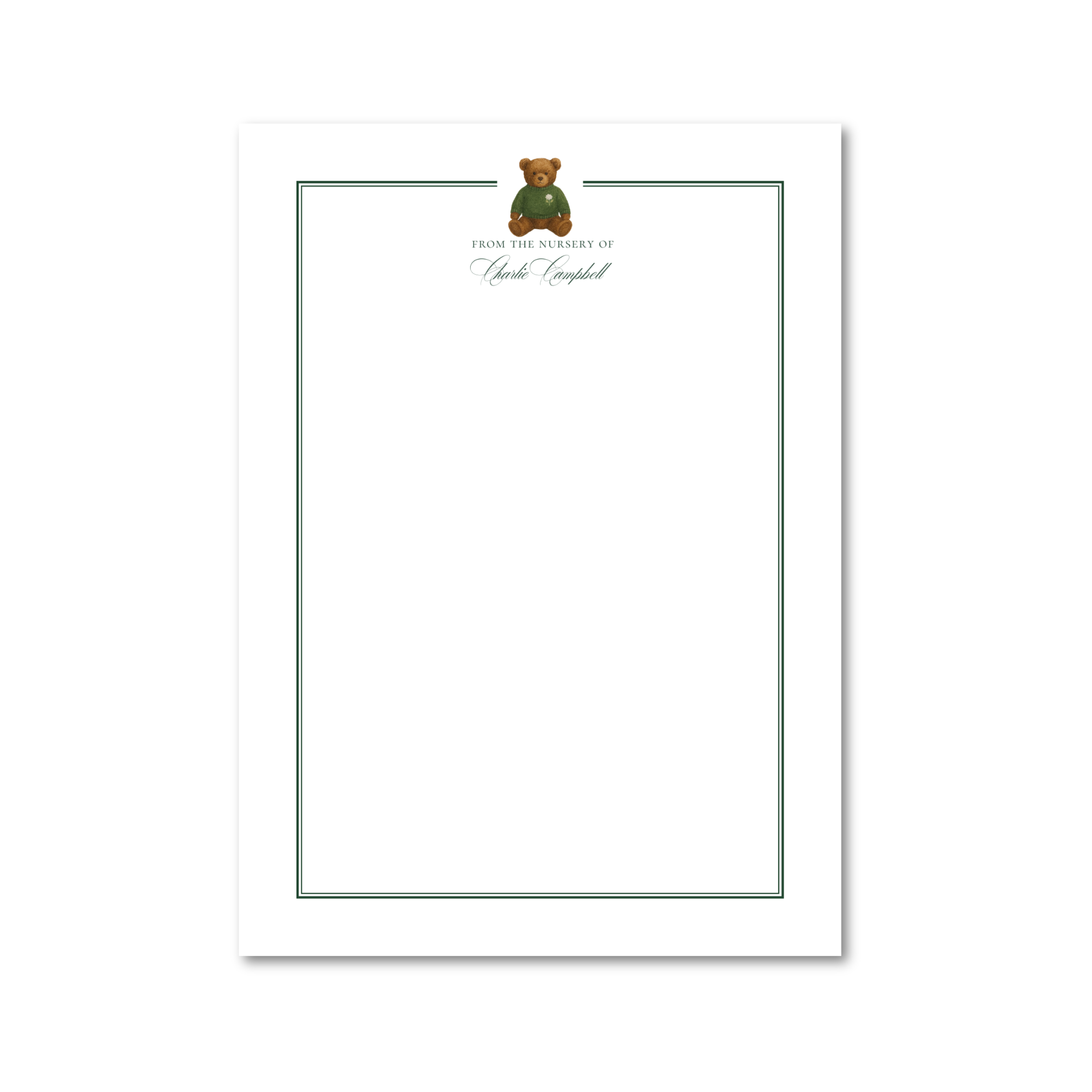 Heirloom Teddy Bear - Evergreen | 5x7 Custom Notepad