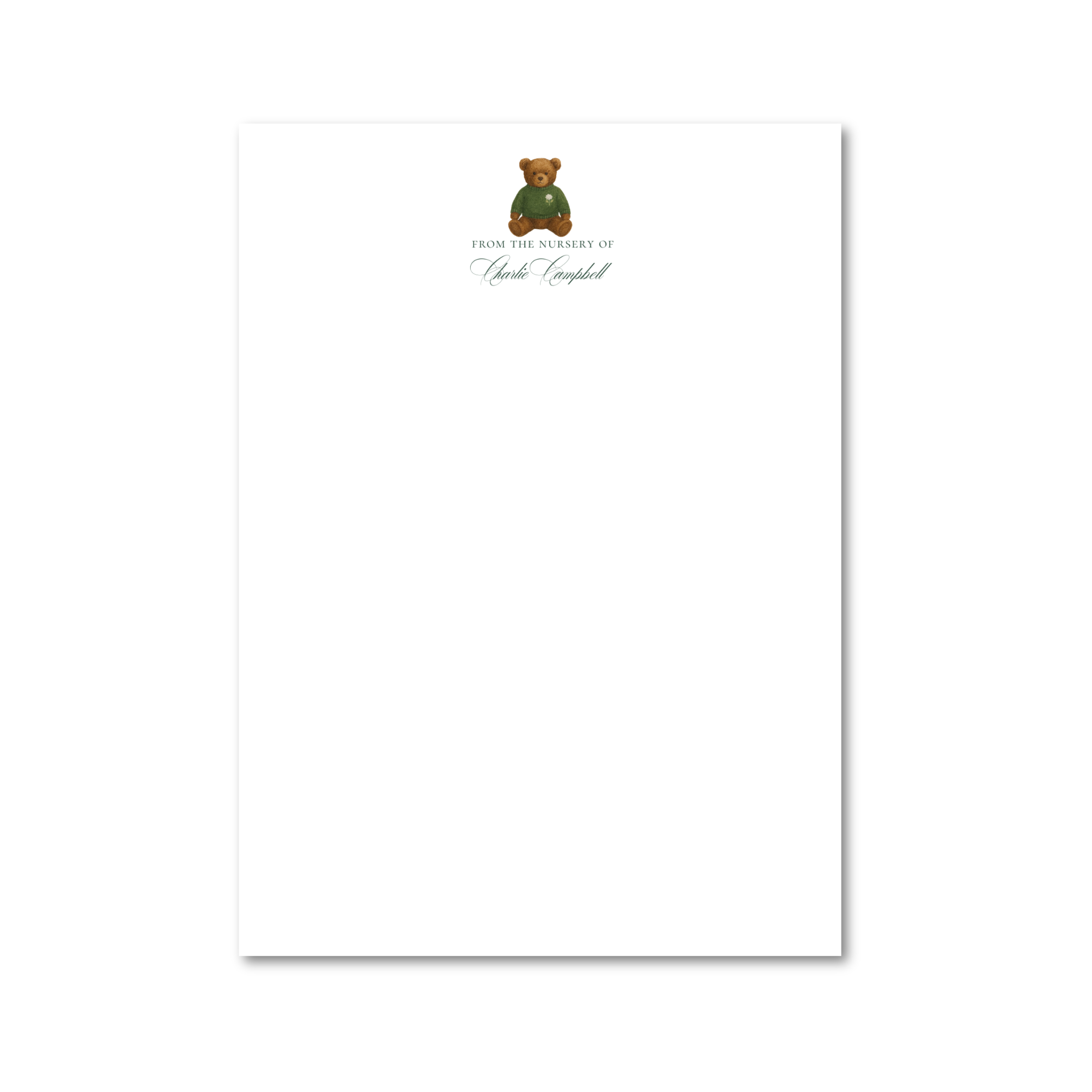 Heirloom Teddy Bear - Evergreen | 5x7 Custom Notepad