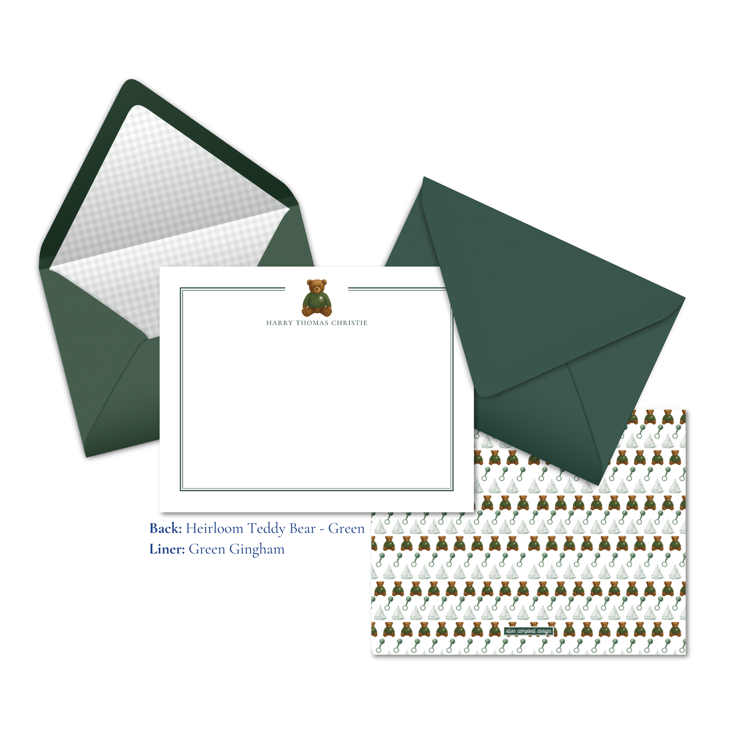 Heirloom Teddy Bear Notecards | Green