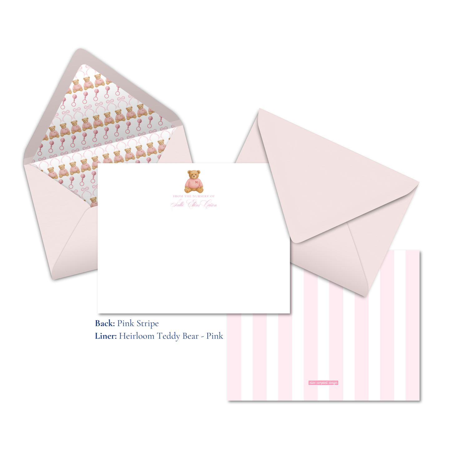 Heirloom Teddy Bear Notecards | Pink