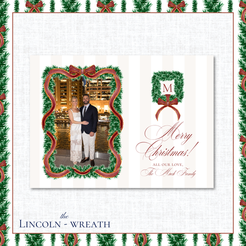 Load image 1 in gallery view. Lincoln Holiday Card | Horizontal | Wreath