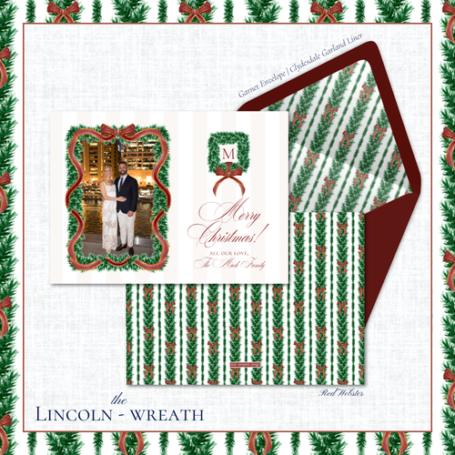 Load image 1 in gallery view. Lincoln Holiday Card | Horizontal | Wreath