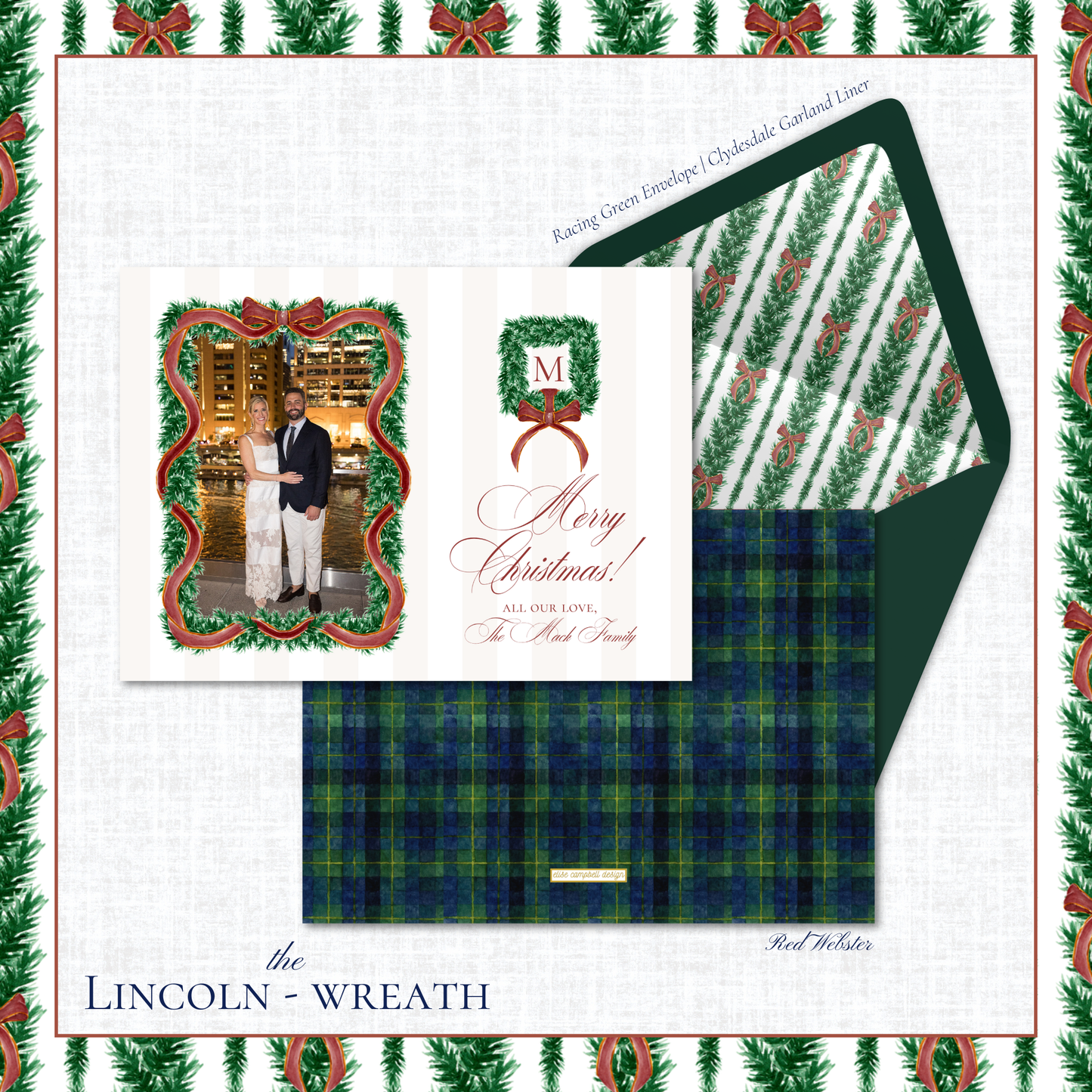 Lincoln Holiday Card | Horizontal | Wreath