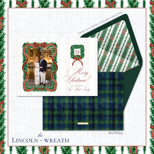 Load image 1 in gallery view. Lincoln Holiday Card | Horizontal | Wreath