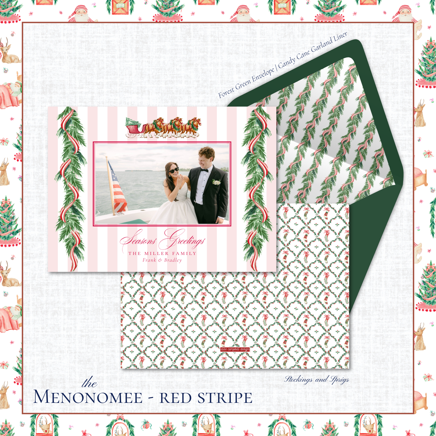 Menonomee Holiday Card | Horizontal | Red Stripe Horse