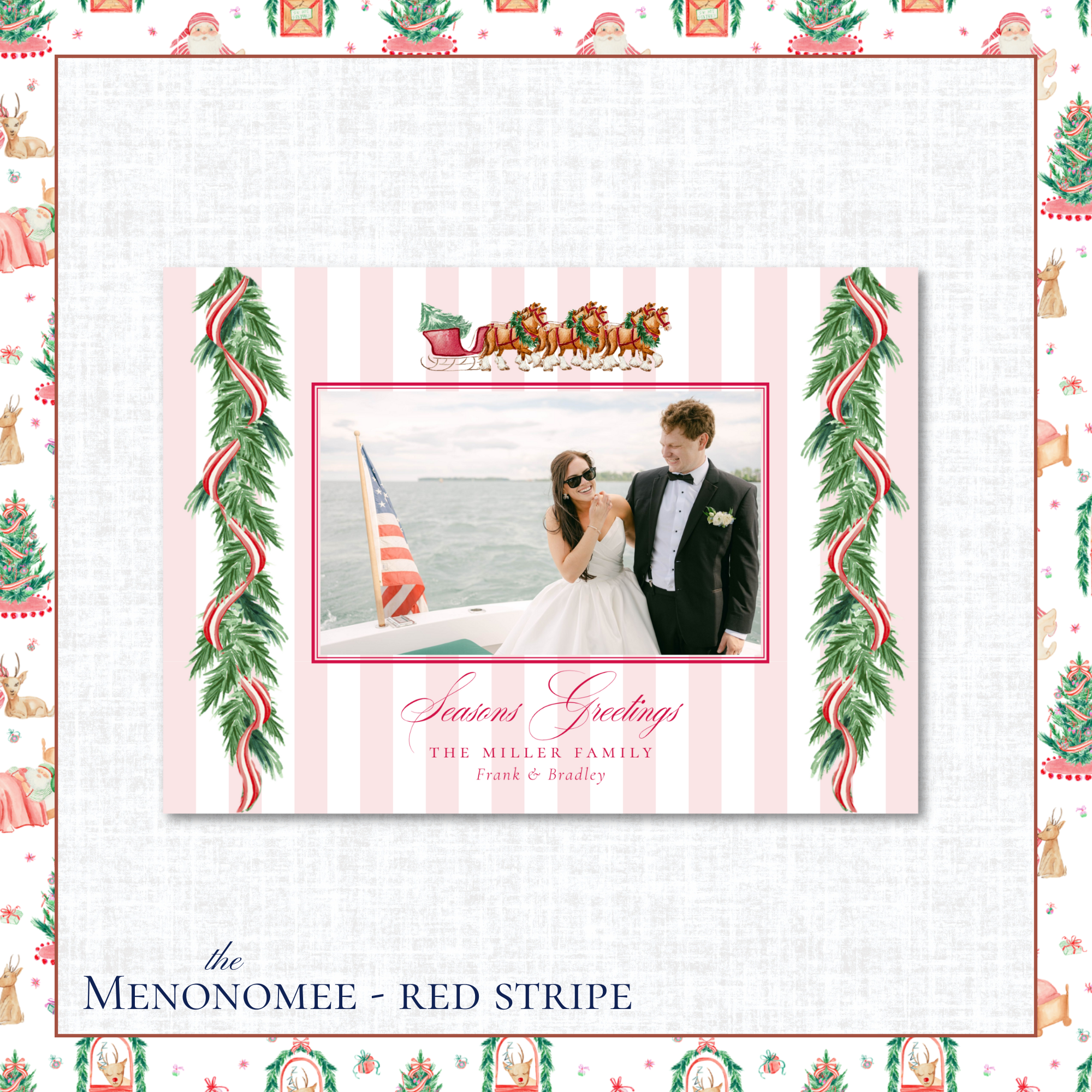 Menonomee Holiday Card | Horizontal | Red Stripe Horse