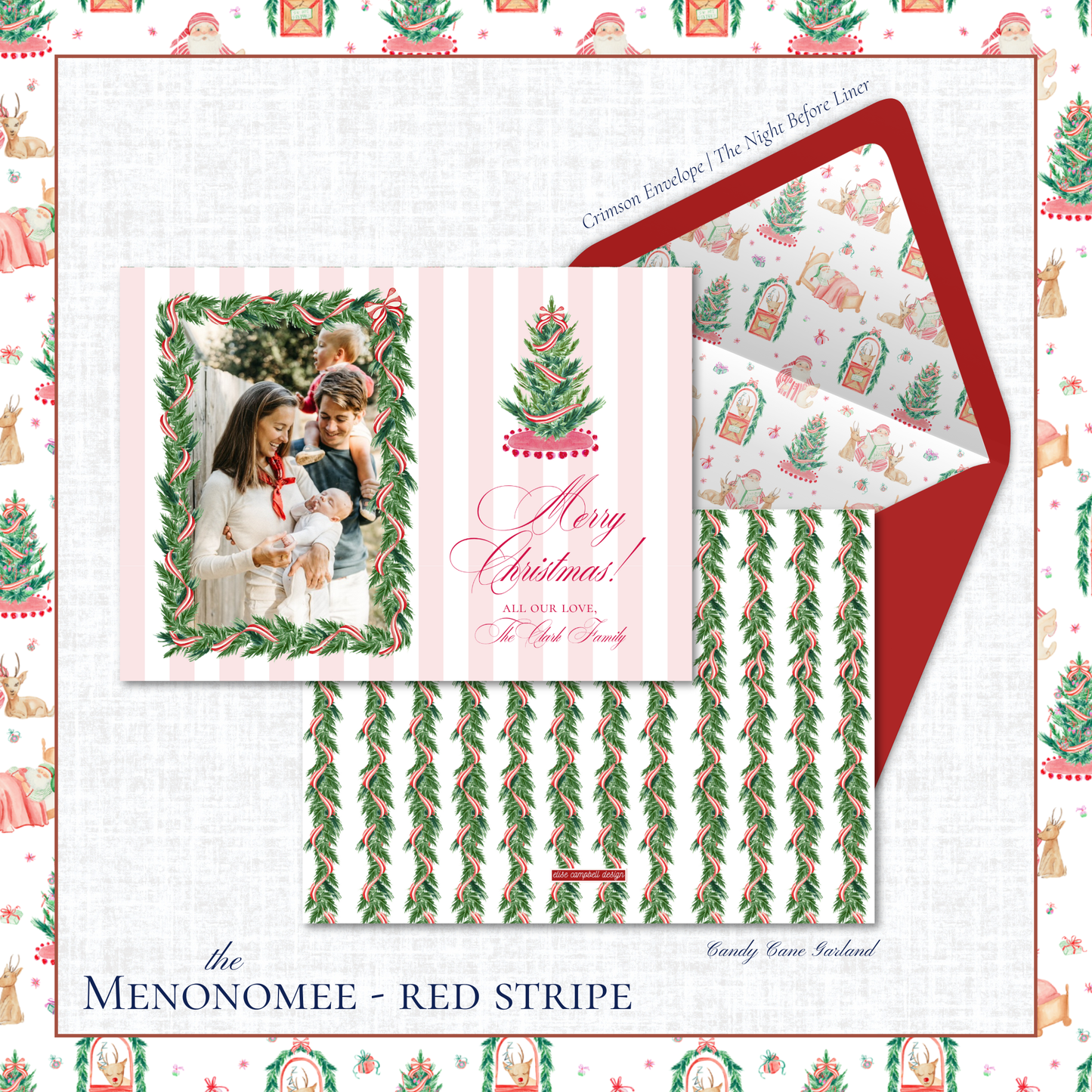 Menonomee Holiday Card | Horizontal | Red Stripe Tree