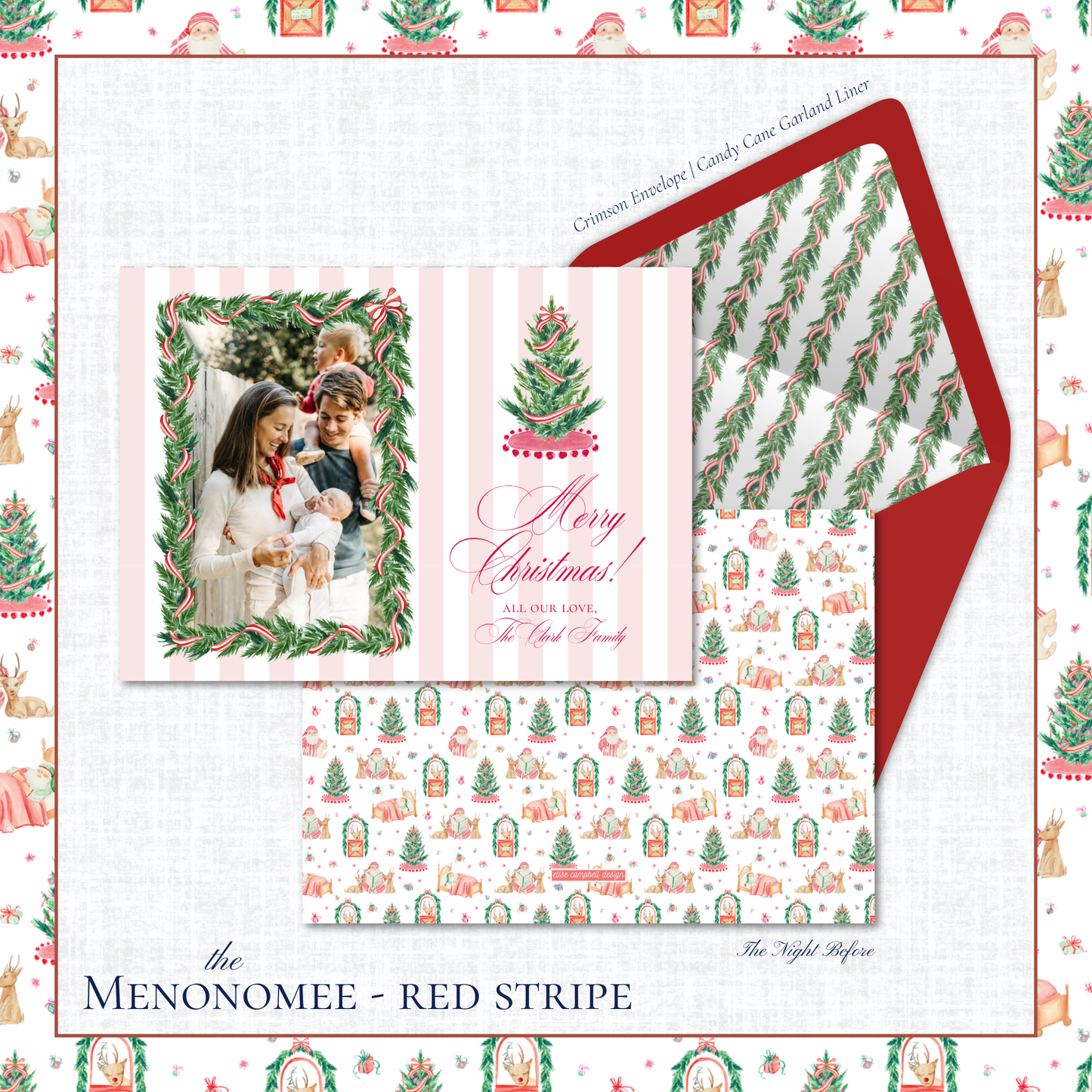 Menonomee Holiday Card | Horizontal | Red Stripe Tree