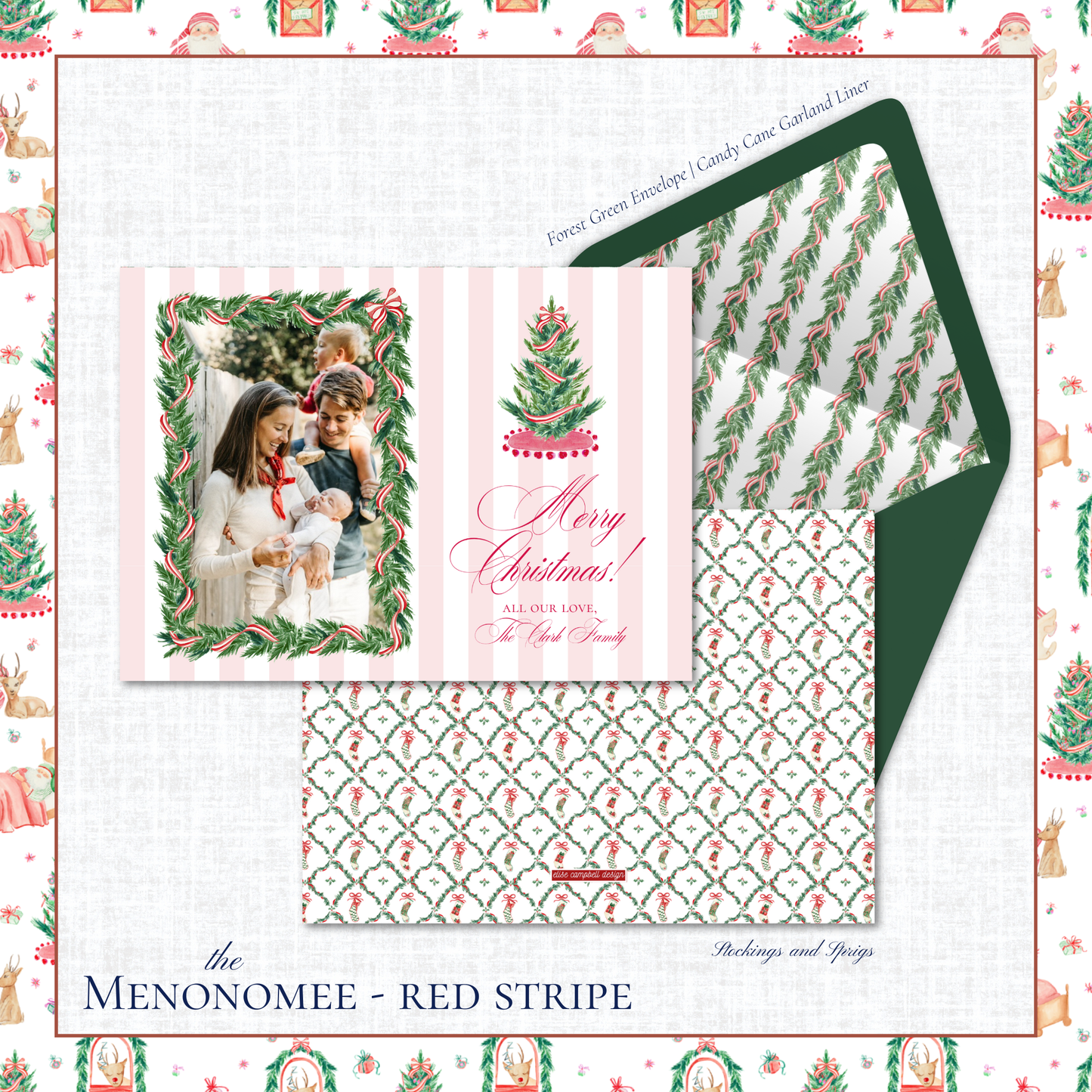 Menonomee Holiday Card | Horizontal | Red Stripe Tree