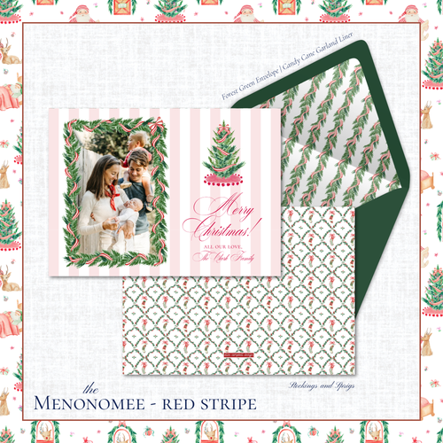 Load image 1 in gallery view. Menonomee Holiday Card | Horizontal | Red Stripe Tree