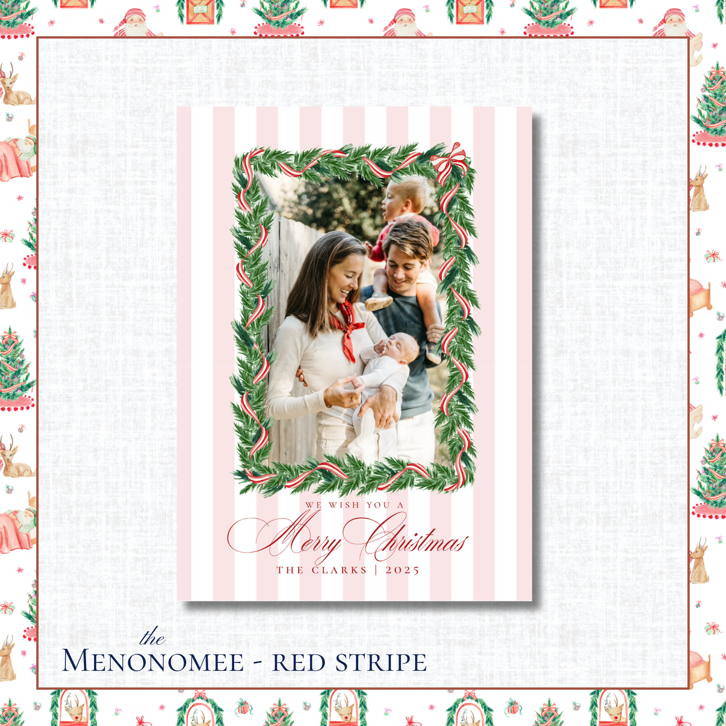 Menonomee Holiday Card | Vertical | Red Stripe