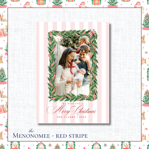 Load image 1 in gallery view. Menonomee Holiday Card | Vertical | Red Stripe