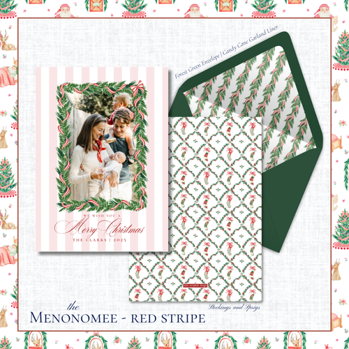 Load image 1 in gallery view. Menonomee Holiday Card | Vertical | Red Stripe