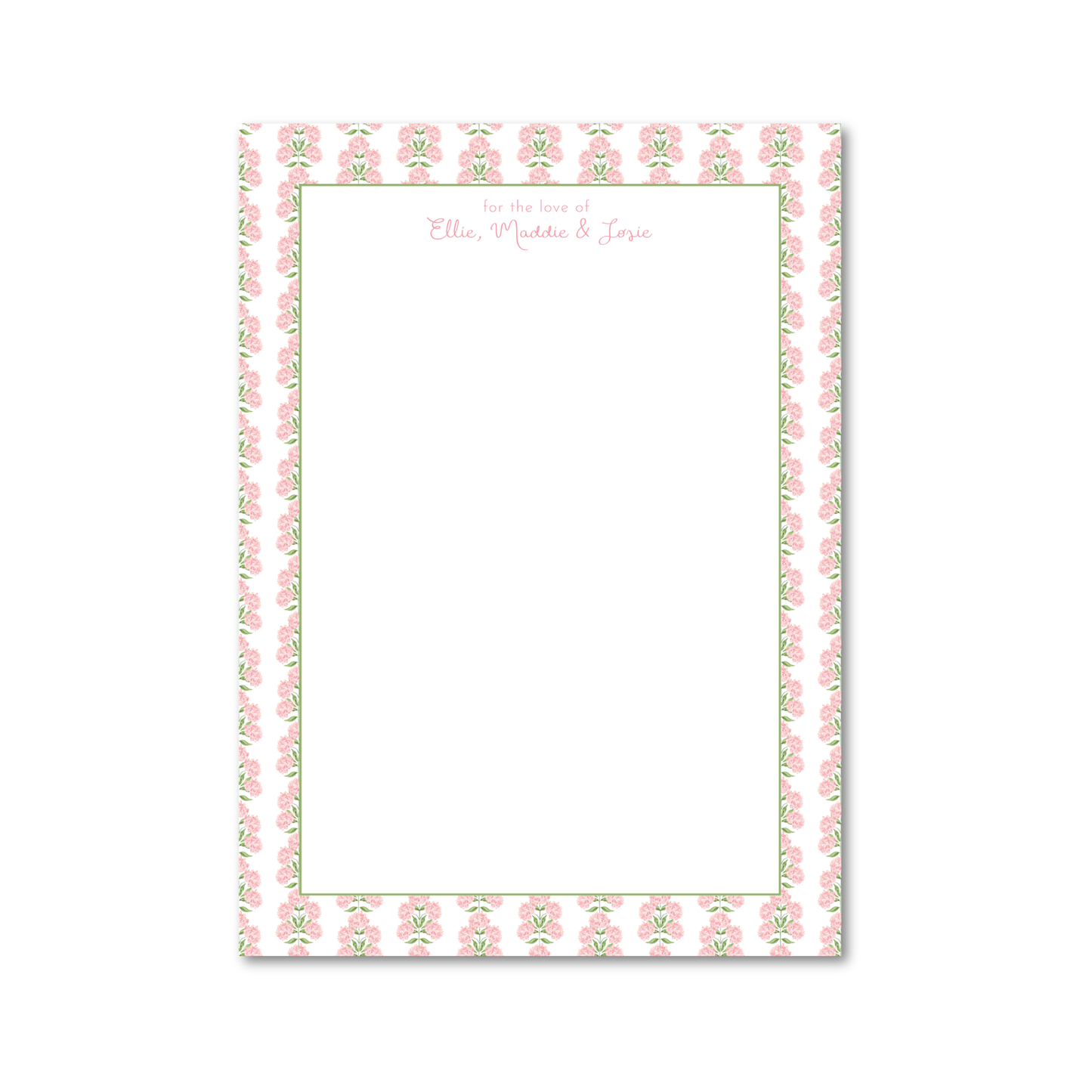 Pink Hydrangea Block Print | Custom 5x7 Notepad