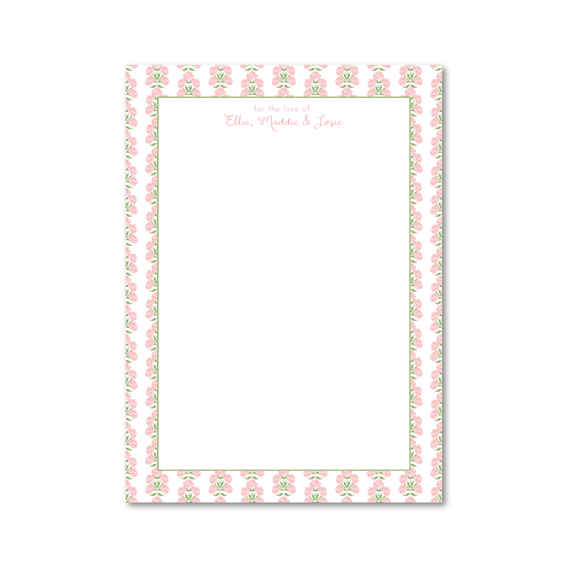 Pink Hydrangea Block Print | Custom 5x7 Notepad